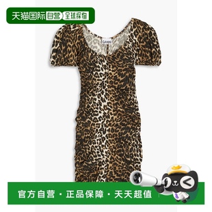 F77226488 香港直邮GANNI 甘尼 女士 褶皱豹纹棉质迷你连衣裙