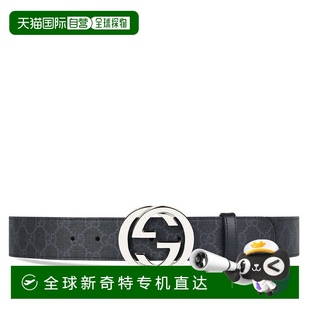 GUCCI 黑色帆布銀色雙G扣腰帶 款 男士 經(jīng)典 寬度4CM 自營 4119 古馳