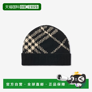 自营欧洲直邮Burberry博柏利 女士黑色/平布白羊绒格纹针织帽
