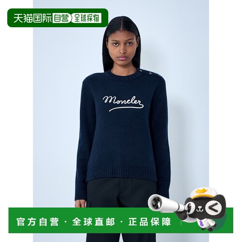 1h可退 香港直邮Moncler 盟可睐 女士 刺绣徽标羊毛毛衣 L10939C0