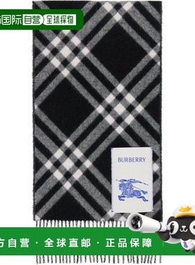 香港直邮Burberry 巴宝莉 男士 黑色 & 白色 Check Cashmere 围巾