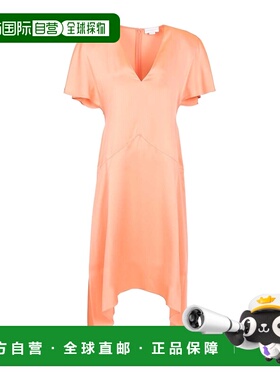 香港直邮Stella McCartney V领短袖缎面中长连衣裙 6A06573FU302