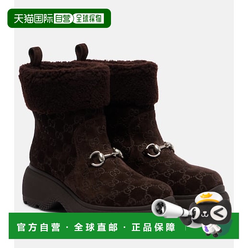 1h可退 香港直邮Gucci 古驰 女士 Yaga GG 绒面革短靴 brown棕色