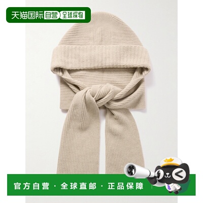 1h可退 香港直邮YVES SALOMON 女士 Hooded 罗纹羊毛羊绒混纺围脖