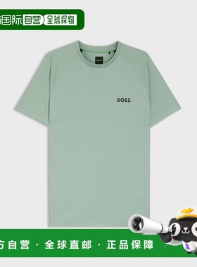 自营欧洲直邮Hugo Boss 男士灰绿色聚酯纤维圆领短袖T恤