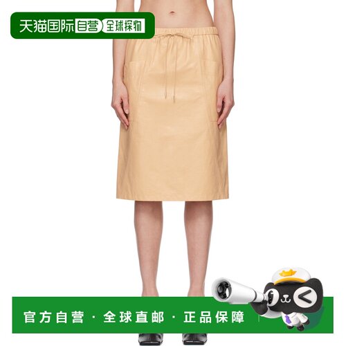 1h可退 香港直邮alaia 女士 驼色 Pencil 皮革半身裙 AA9J2484L03