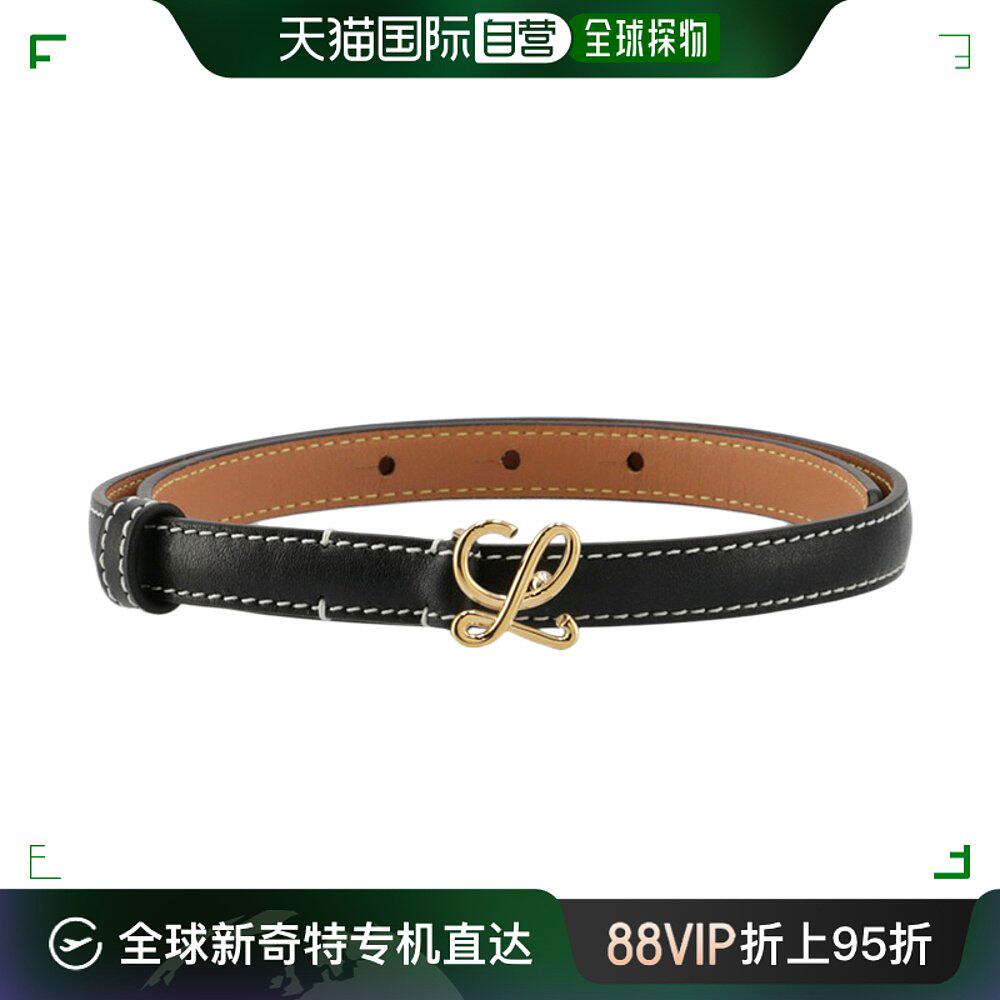 欧洲直邮loewe/罗意威女士黑色/金色光滑牛皮革l型金扣腰带15毫米