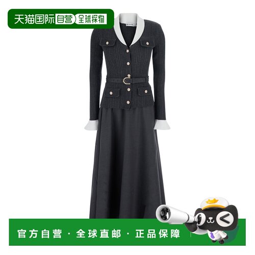 1h可退 香港直邮Self-Portrait 女士 灰色长款V领罗纹设计高科技