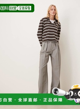 香港直邮ASOS 女士 设计长筒精细剪裁打褶阔腿裤(灰色)西装裤