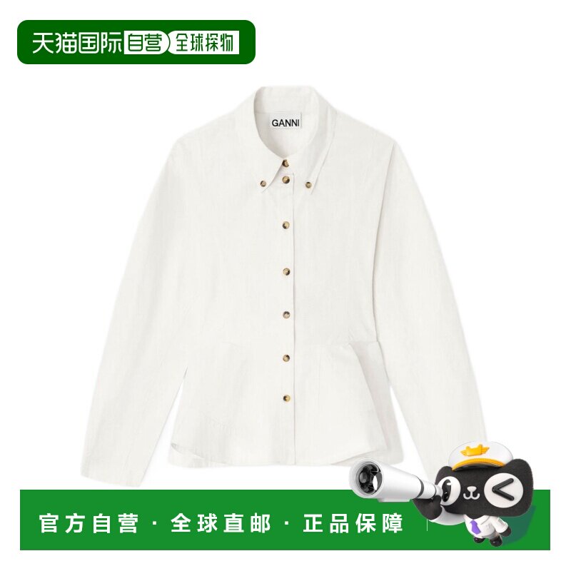1h可退 香港直邮GANNI 甘尼 女士 長袖荷葉邊襯衫 W1002 white白