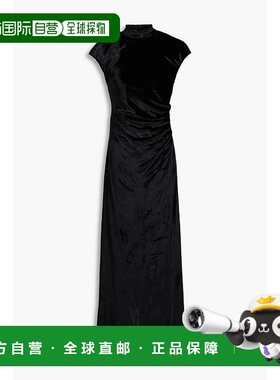香港直邮Staud 女士 Tina 褶皱剪口压皱天鹅绒长款连衣裙 R25R211