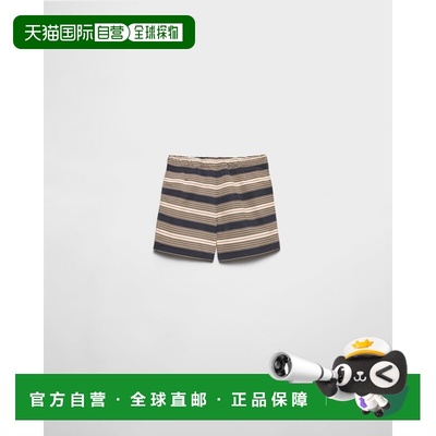 自营欧洲直邮Prada普拉达 Re-Nylon男士蓝色再生聚酰胺条纹短裤