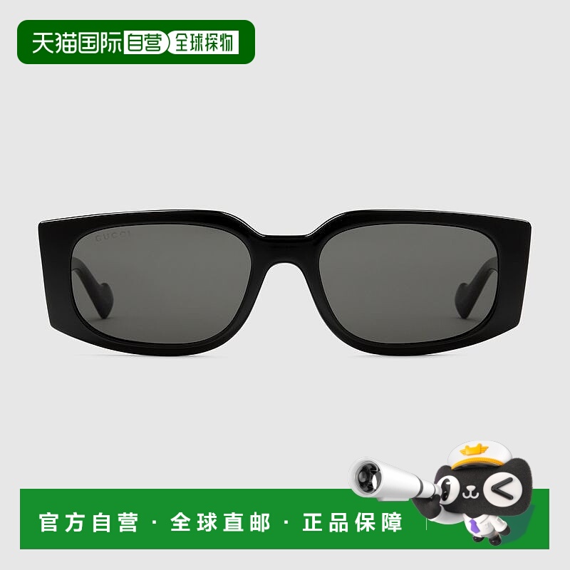 自营欧洲直邮Gucci古驰女士黑色注塑长方形太阳镜墨镜