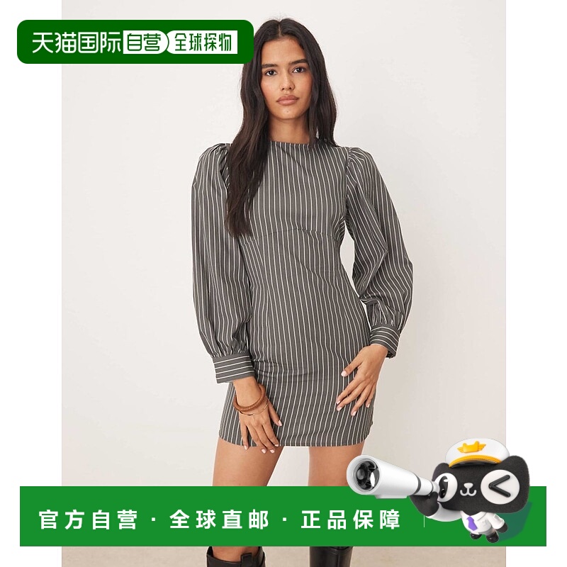 1h可退 香港直邮ASOS 女士 设计府绸水手领雕刻迷你蝙蝠袖细条纹(