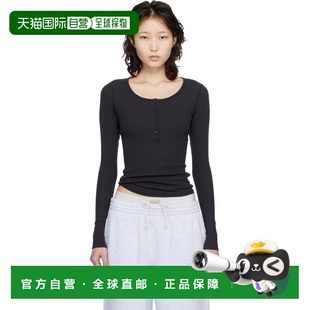 1h可退 香港直邮SKIMS 女士 黑色 Cotton Rib Scoop Neck 亨利衫