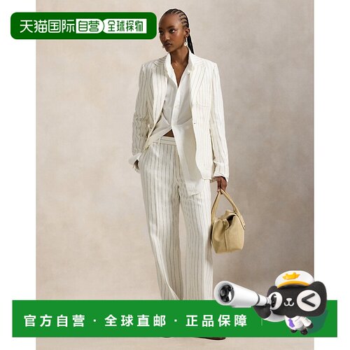 自营欧洲直邮Ralph Lauren拉夫劳伦 女士米色/棕色条纹亚麻宽松直
