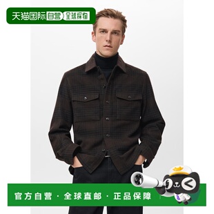自营欧洲直邮Mango芒果 男士棕色格子羊毛混纺衬衫
