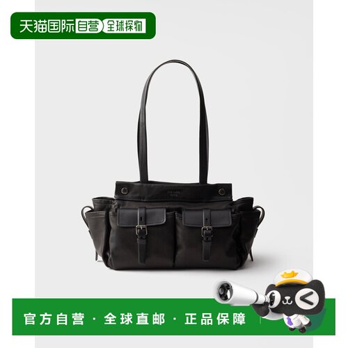 自营欧洲直邮PRADA普拉达 女士黑色水牛皮Prada Route托特包