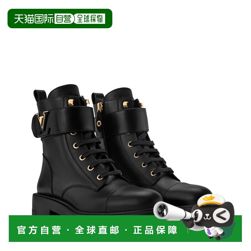 自营欧洲直邮LV路易威登 Citizen女士黑色皮革平底军靴皮鞋踝靴