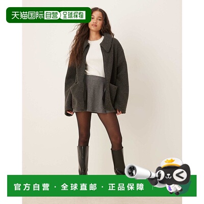 1h可退 香港直邮ASOS 女士 borg 设计带领抓绒长拉链木炭色卫衣