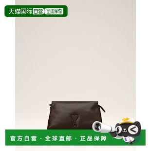 自营欧洲直邮AMI 黑色皮革手拿包手提包手袋