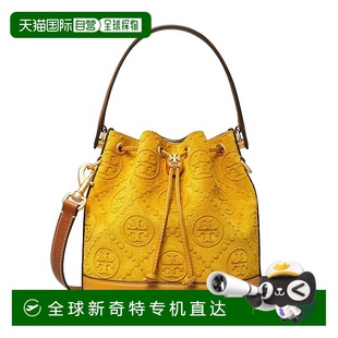 歐洲直郵Tory 女士向日葵黃老花壓紋絨面革金扣單 湯麗柏琦 Burch