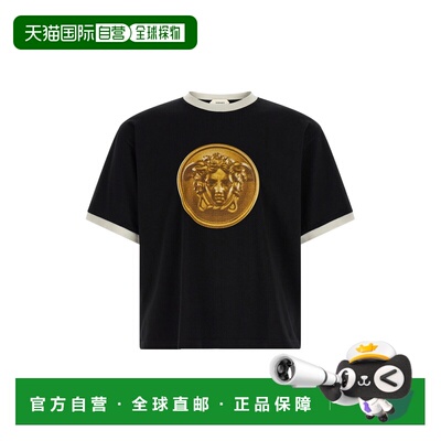 1h可退 香港直邮versace 范思哲 男士 黑色 Printed Cotton-Jerse