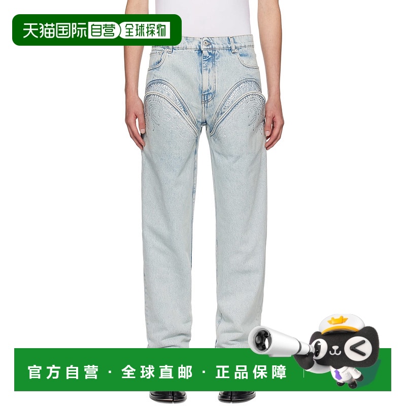 香港直邮Y PROJECT 男士 独家发售蓝色镂空牛仔裤 E107PA004