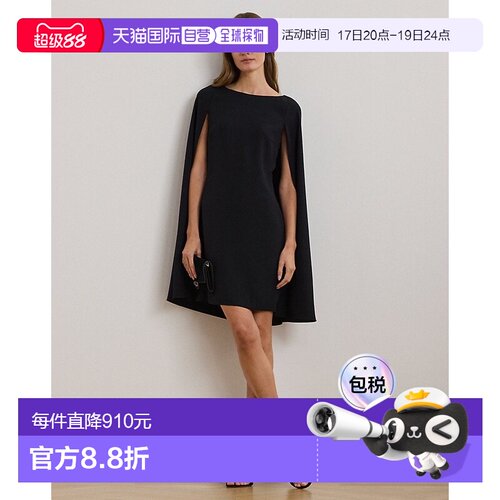 自营欧洲直邮RALPH LAUREN拉夫劳伦 Lauren乔其纱斗篷鸡尾酒裙