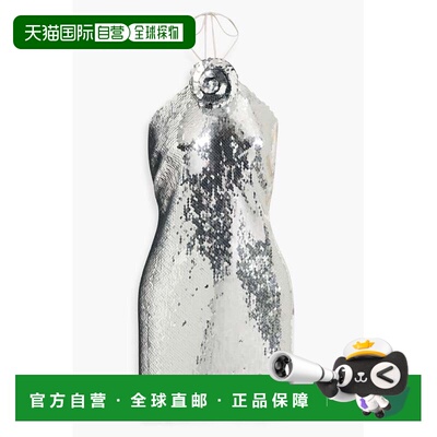magda butrym 女士 花朵装饰珠片薄纱挂脖迷你连衣裙 250924SILVE