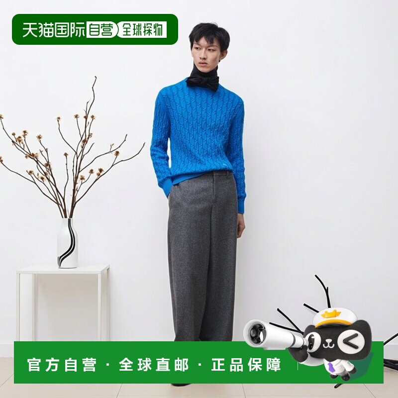 自营欧洲直邮Dior迪奥 男士蓝色棉质绞花针织毛衣