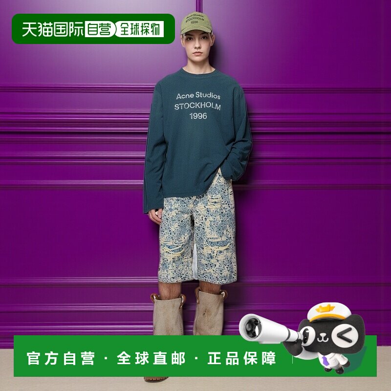 欧洲直邮ACNE（2025）徽标T恤 - 宽松版型印花长袖复古上衣男装