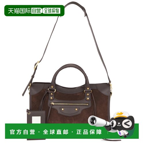 香港直邮Balenciaga 巴黎世家 女士 Le City 铆钉皮革饰边绒面革