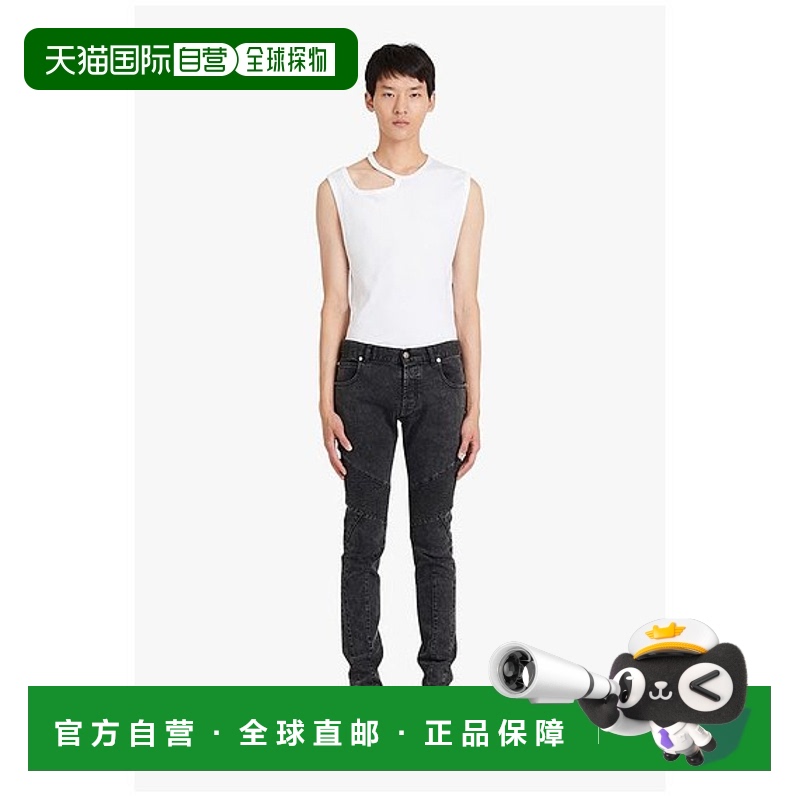 香港直邮Balmain 黑色徽标褪色效果牛仔裤 XH1MG065DB67