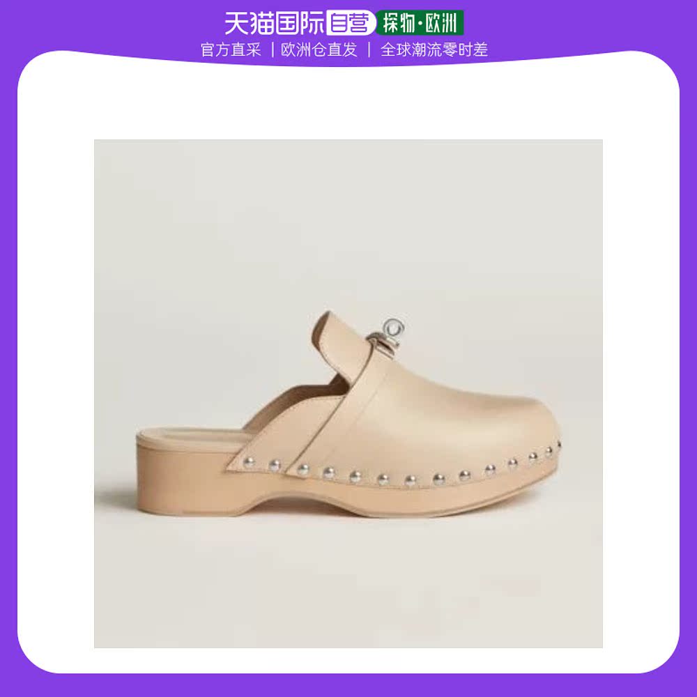 欧洲直邮Hermes爱马仕carlotta女士拖鞋牛皮米色H211077Z HT