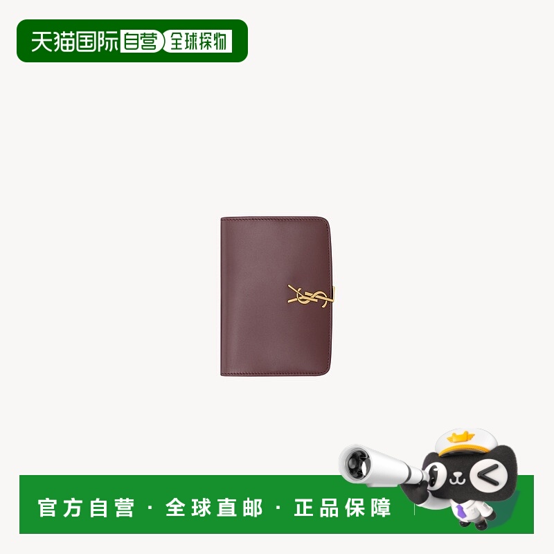 自营欧洲直邮YSL圣罗兰 VOLTAIRE系列女士热酒色牛皮logo标识护照