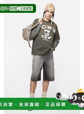 自营欧洲直邮Acne Studios FW25复古绿色棉运动主题图案短袖T恤男