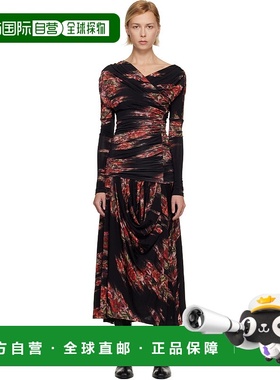 1h可退 香港直邮GANNI 甘尼 女士 黑色 Floral Ruched 连衣裙 T43