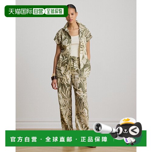 自营欧洲直邮Ralph Lauren拉夫劳伦 女士橄榄色多色棕榈叶图案阔