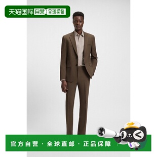 自营欧洲直邮Hugo Boss 男士棕色聚酯纤维两件套西装套装