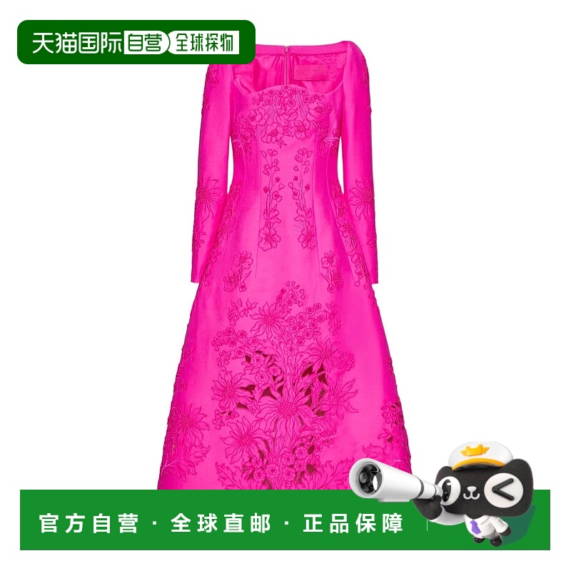 香港直邮Valentino 长袖图案刺绣中长连衣裙 1B0VA0S01CF