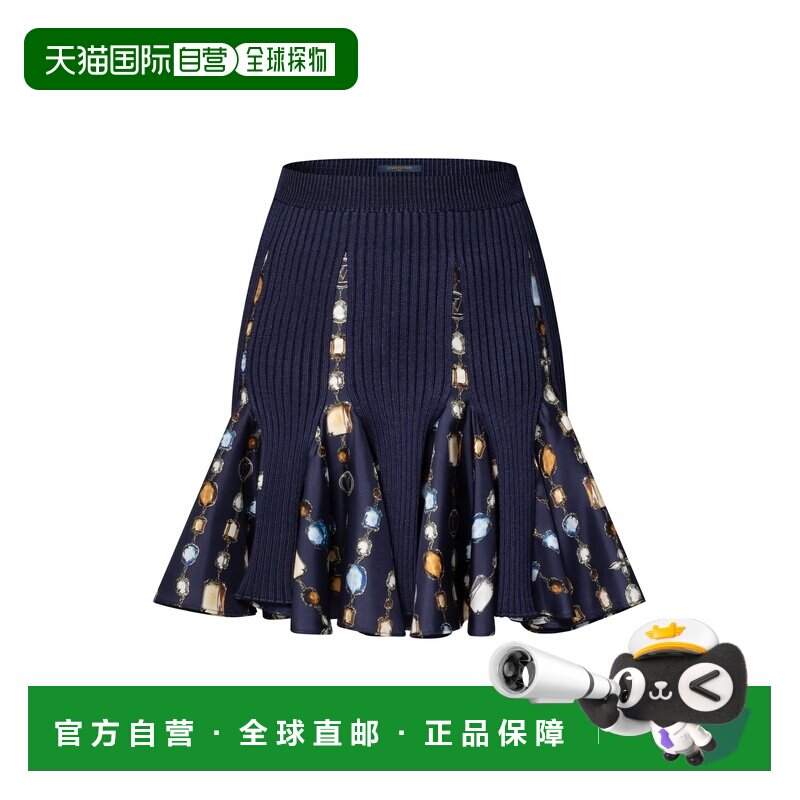 自营欧洲直邮LV路易威登 女士蓝色粘胶纤维项链印花半身裙伞裙