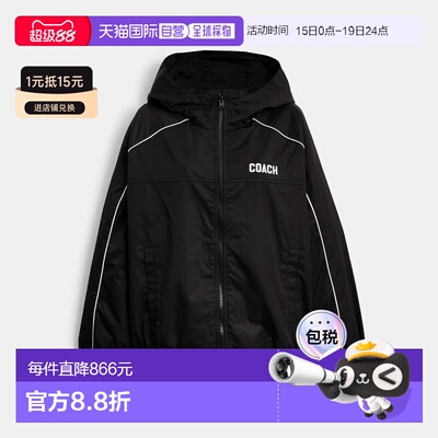 自营欧洲直邮Coach蔻驰 女士黑色再生聚酯纤维防风衣休闲风夹克