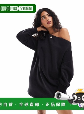 1h可退 香港直邮ASOS 女士 asym 设计卫衣迷你连衣裙(黑色)