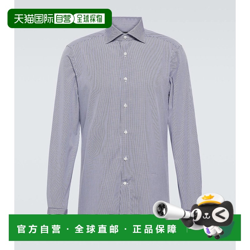 1h可退 香港直邮zegna 杰尼亚 男士 Trofeo 格纹棉质衬衫