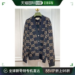 男款 香港直邮Gucci 黑色GG羊毛提花开衫 99新未使用 694758