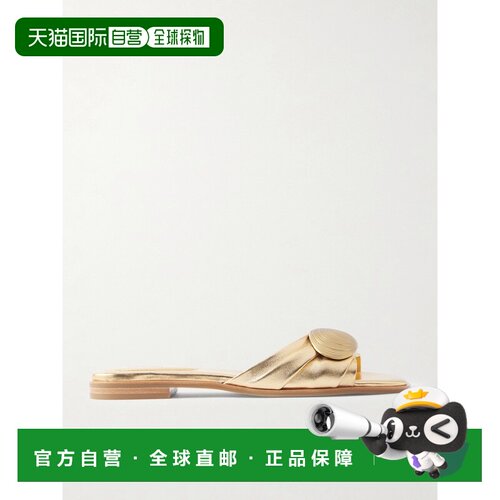 香港直邮Simkhai 女士 Gigi 精饰金属感皮质凉拖 226S420METGOLD