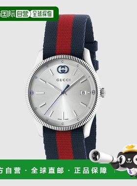 自营欧洲直邮Gucci古驰女士蓝色和红色尼龙G-Timeless38毫米腕表
