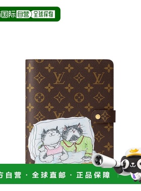 欧洲直邮LV路易威登 棕色帆布老花图案猫咪记事本封套男女通用