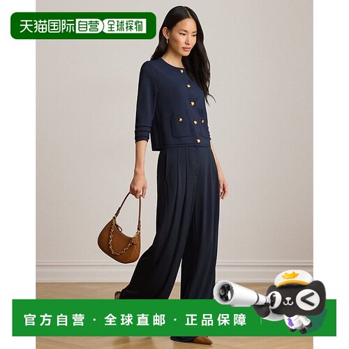 自营欧洲直邮Ralph Lauren拉夫劳伦 女士海军蓝针织弹力褶皱阔腿